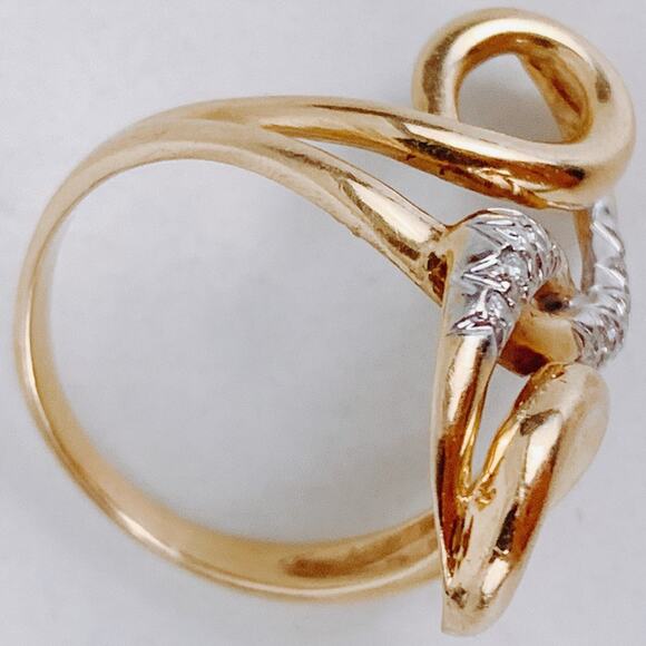 14K Gold Mid Century Diamond Cocktail Ring Retro Swirl Design VTG Ring, 50s 60s - Picture 14 of 16